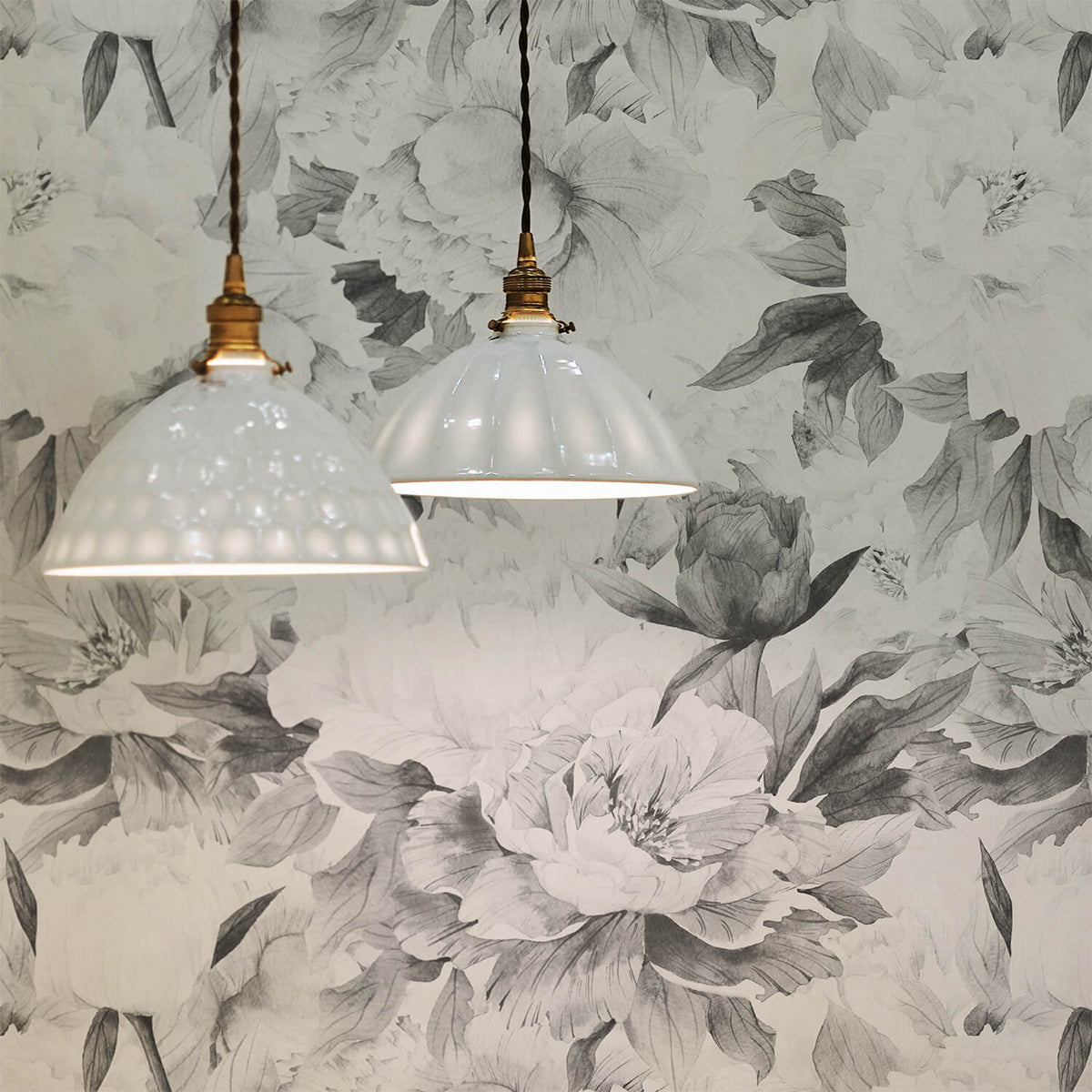 Delicate Grey Peonies, Floral Pattern Wallpaper in a living room