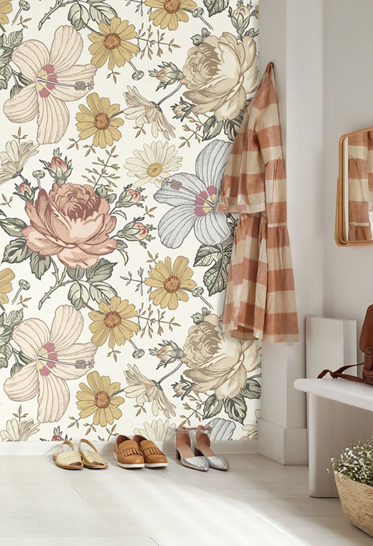 Adora, Vintage Floral Pattern Wallpaper in dining room