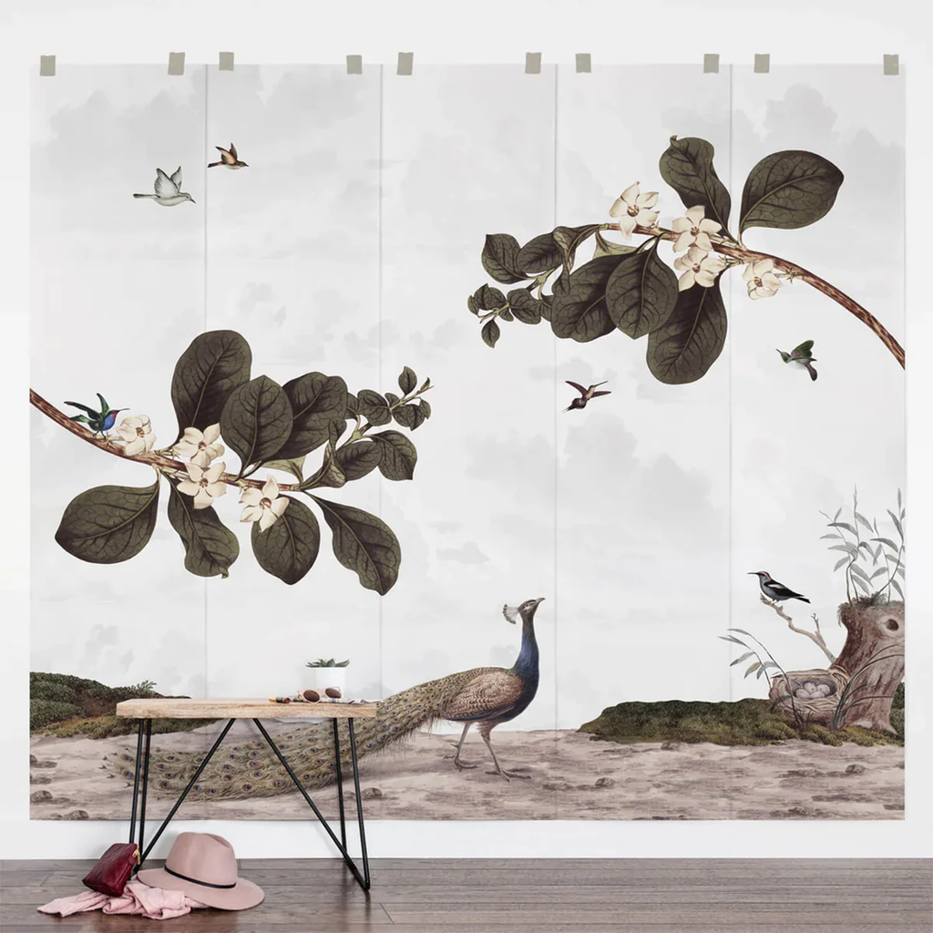 Vintage Bird, Accent Wallpaper in hallway