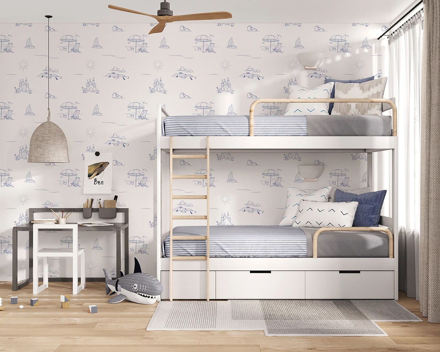 Coastal Beach Day, Pattern Wallpaper in kid's room
