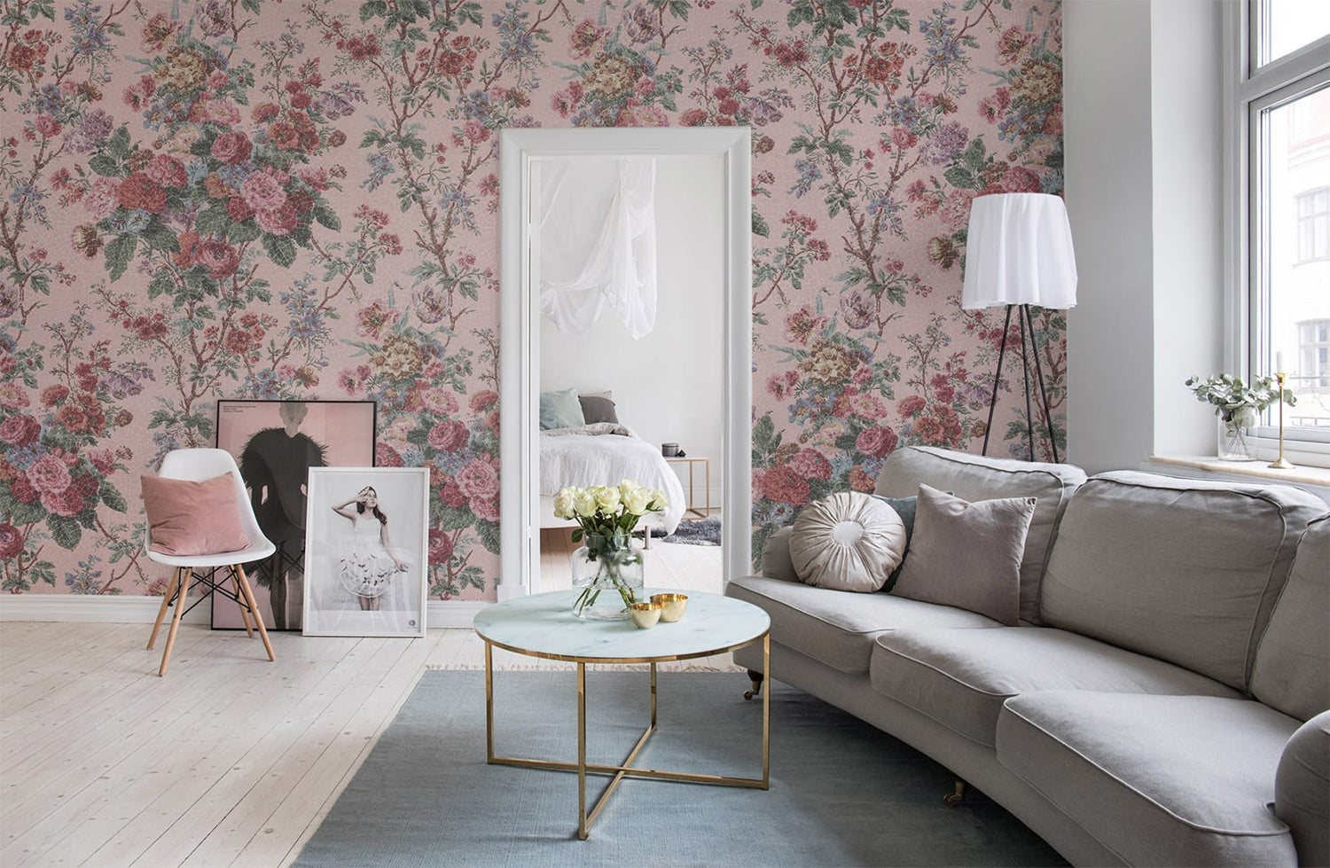 HC-Porcelain_Floral_Pattern_Wallpaper-BlushPink-interior1-14122023.jpg Creative ideas of Porcelain, Wallpaper in living room ceiling