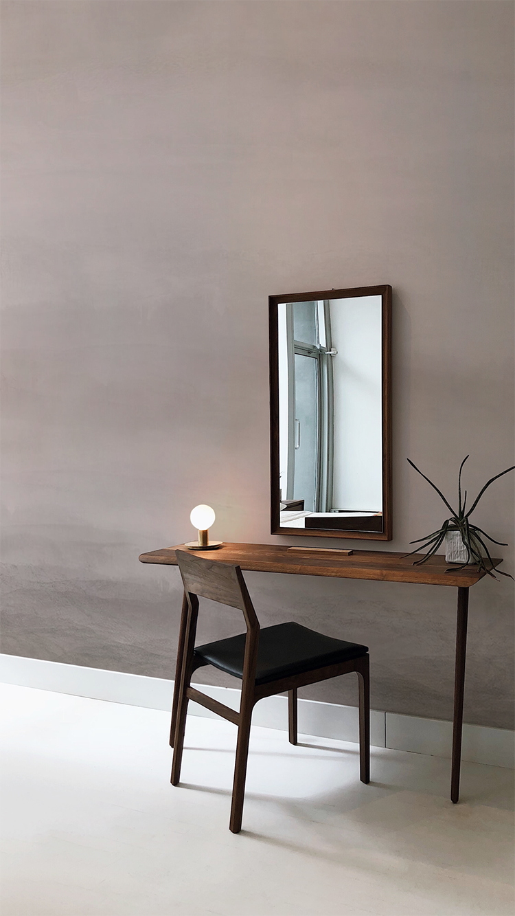 Vista, Watercolor Ombre Wallpaper in Blush colourway, featured on a wall in a vanity room
