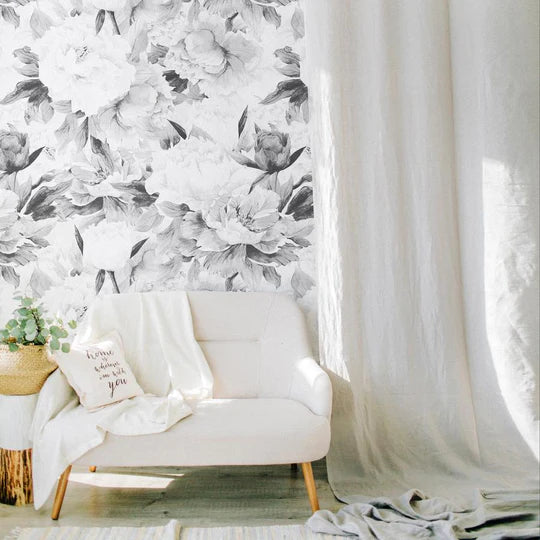 Delicate Grey Peonies Wallpaper