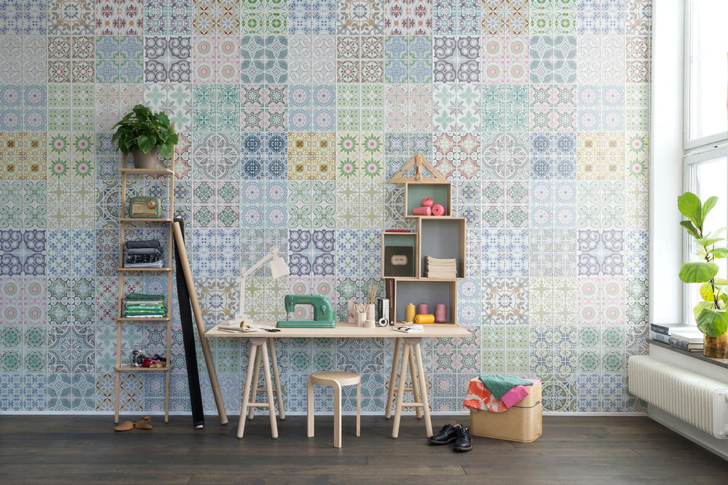 Marrakech Tiles Wallpaper in Study Room