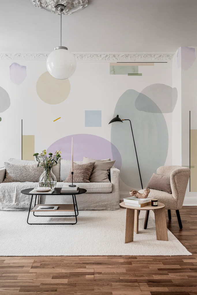 Geometry Mural Wallpaper as feature wall in living room