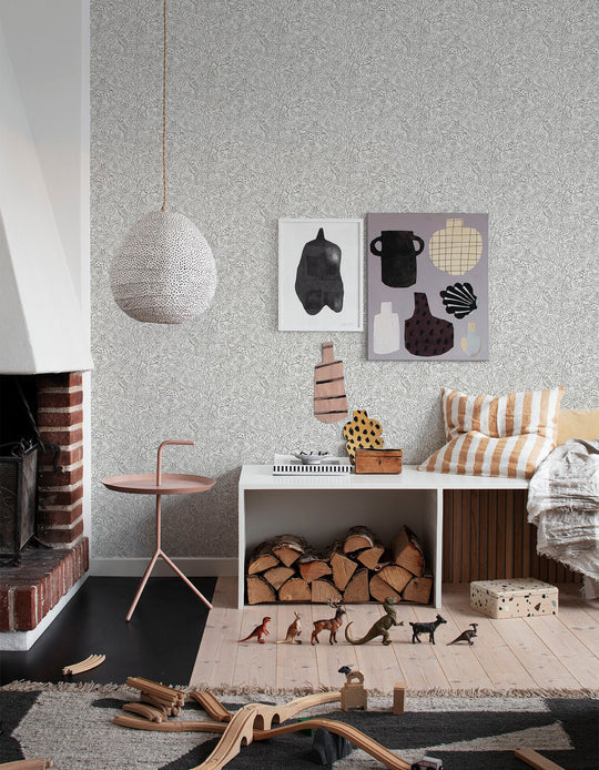 Eden and Friends Wallpaper in Grey in the room
