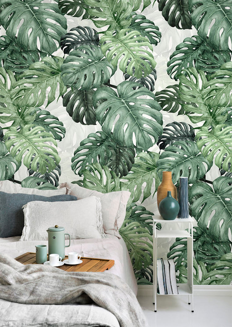 Monstera Green, Tropical Mural Wallpaper