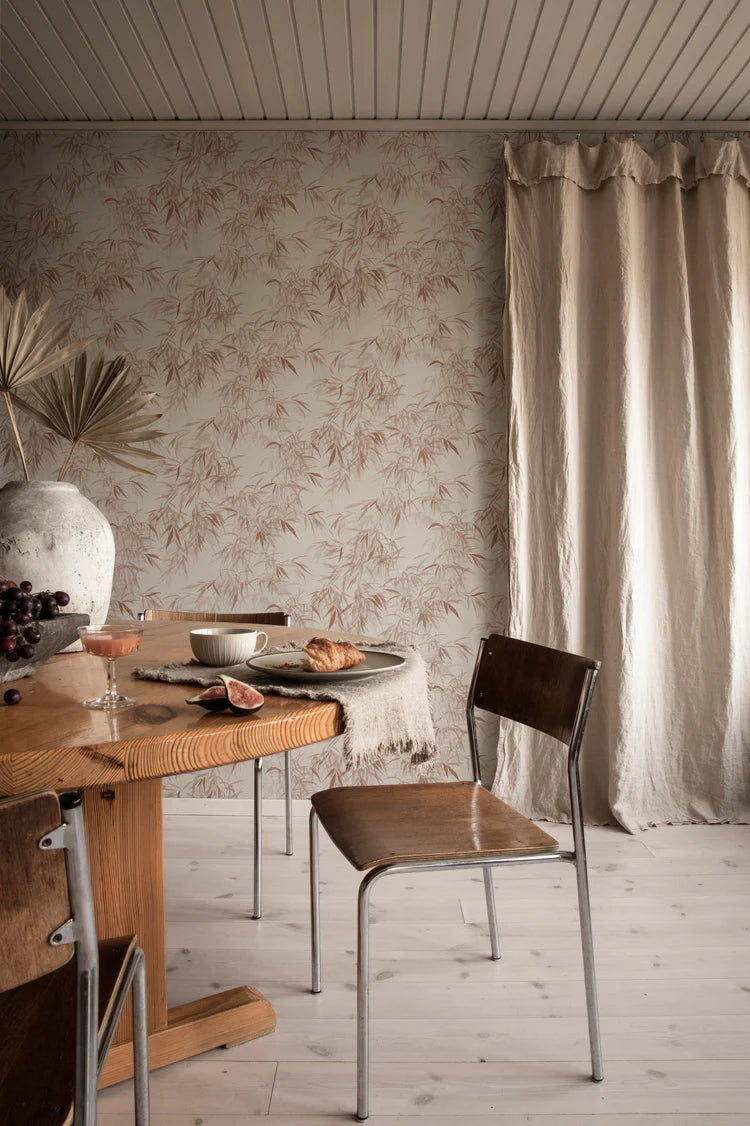 Jon, Watercolor Bamboo Japanese Wallpaper in dining room