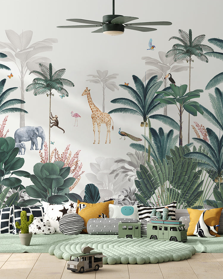 HC-Lush_Kingdom_Animal_Mural_Wallpaper-Dark_Green-Interior2.jpg Creative wallpaper ideas in kids room