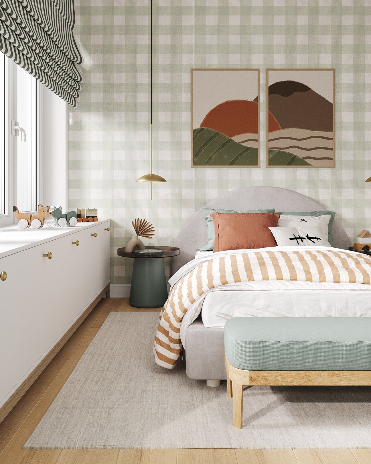 Gingham, Wallpaper in toddler's room