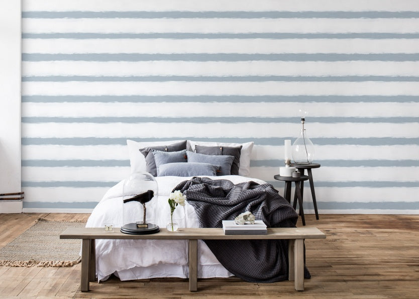 Shore blue lines wallpaper in a bedroom