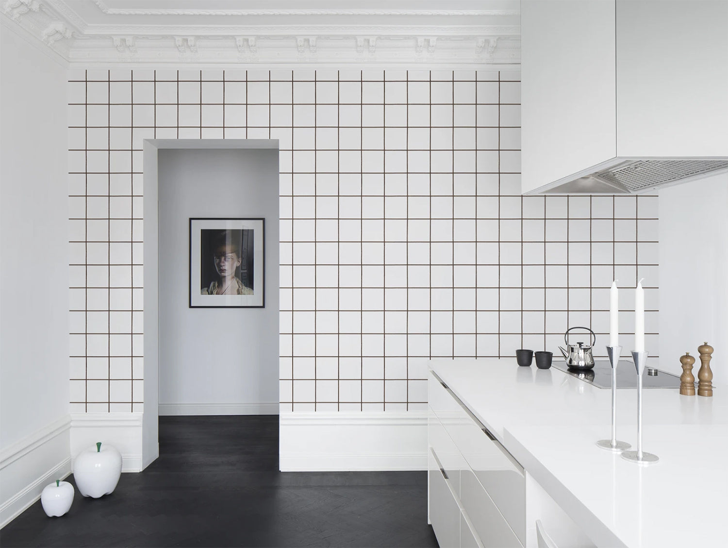 Square Tiles Wallpaper in kitchen dining area