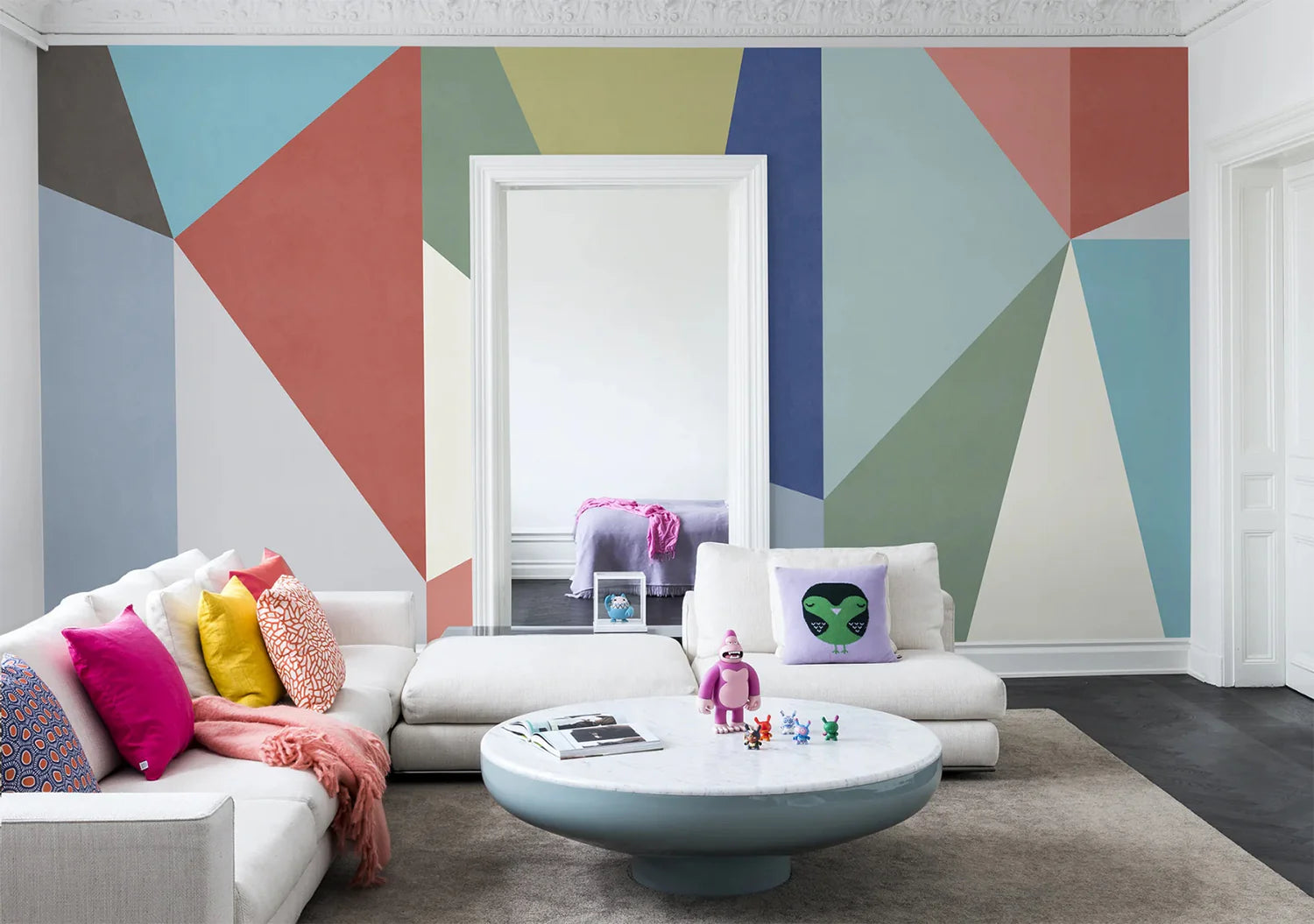 Big Rainbow Diamond, Geometric Wallpaper in living room