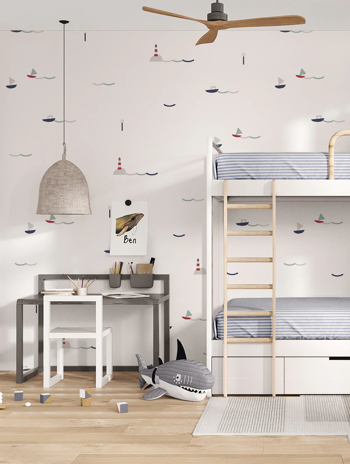 Little Sailors, Pattern Wallpaper in kid's rom