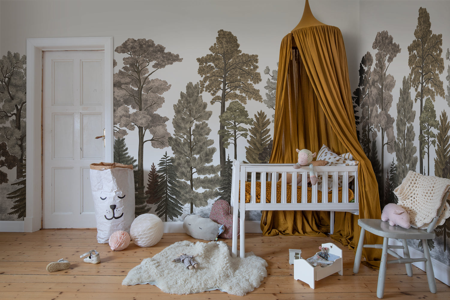 HC-Scandinavian_Forest_Mural_Wallpaper-Crimson-Interior1-04122023.jpg Scandinavian Forest Wallpaper in kids room