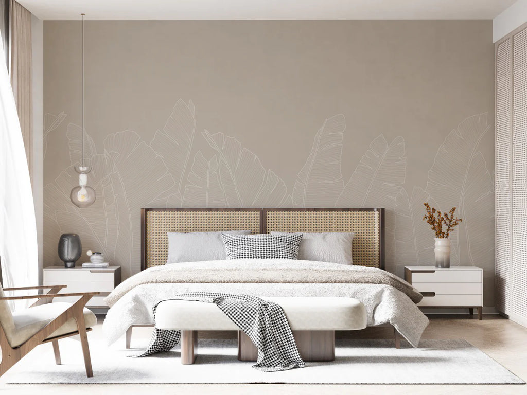 Banana Foliage Wallpaper in Sand & White