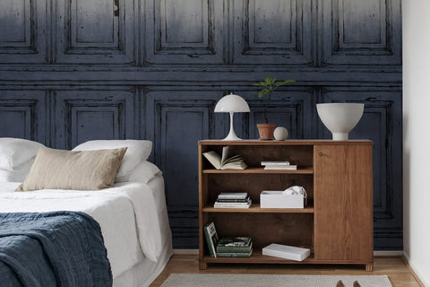 French Panels Dark Blue Wallpaper in Bedroom