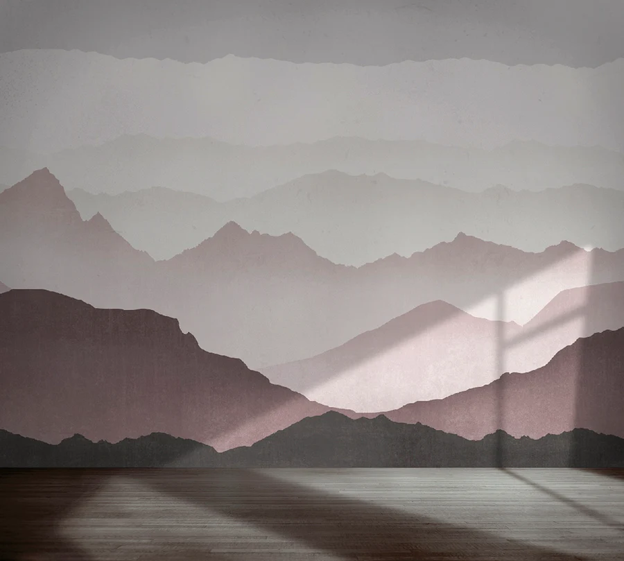 HC-Red_Landscape_Mural_Wallpaper-Interior2-07022024_900x.webp The wall of an empty room with wood flooring is adorned with Red Landscape, Mural Wallpaper