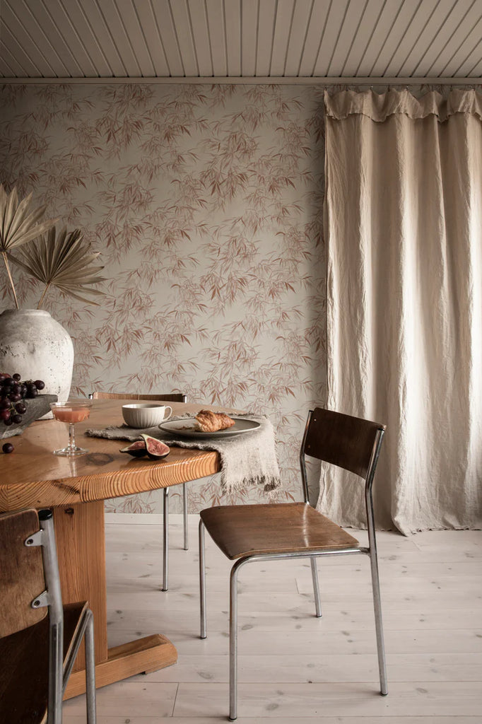 Jon Watercolor Bamboo Japanese Wallpaper in Dining Area