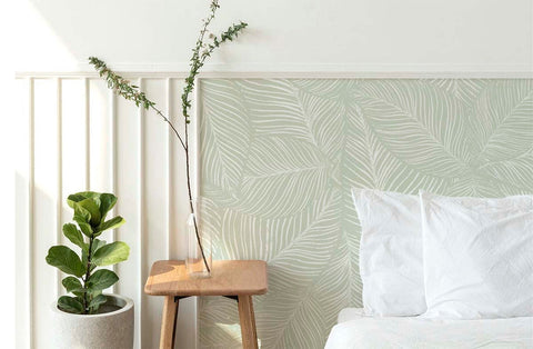 Green Fern Pattern Wallpaper in Bedroom