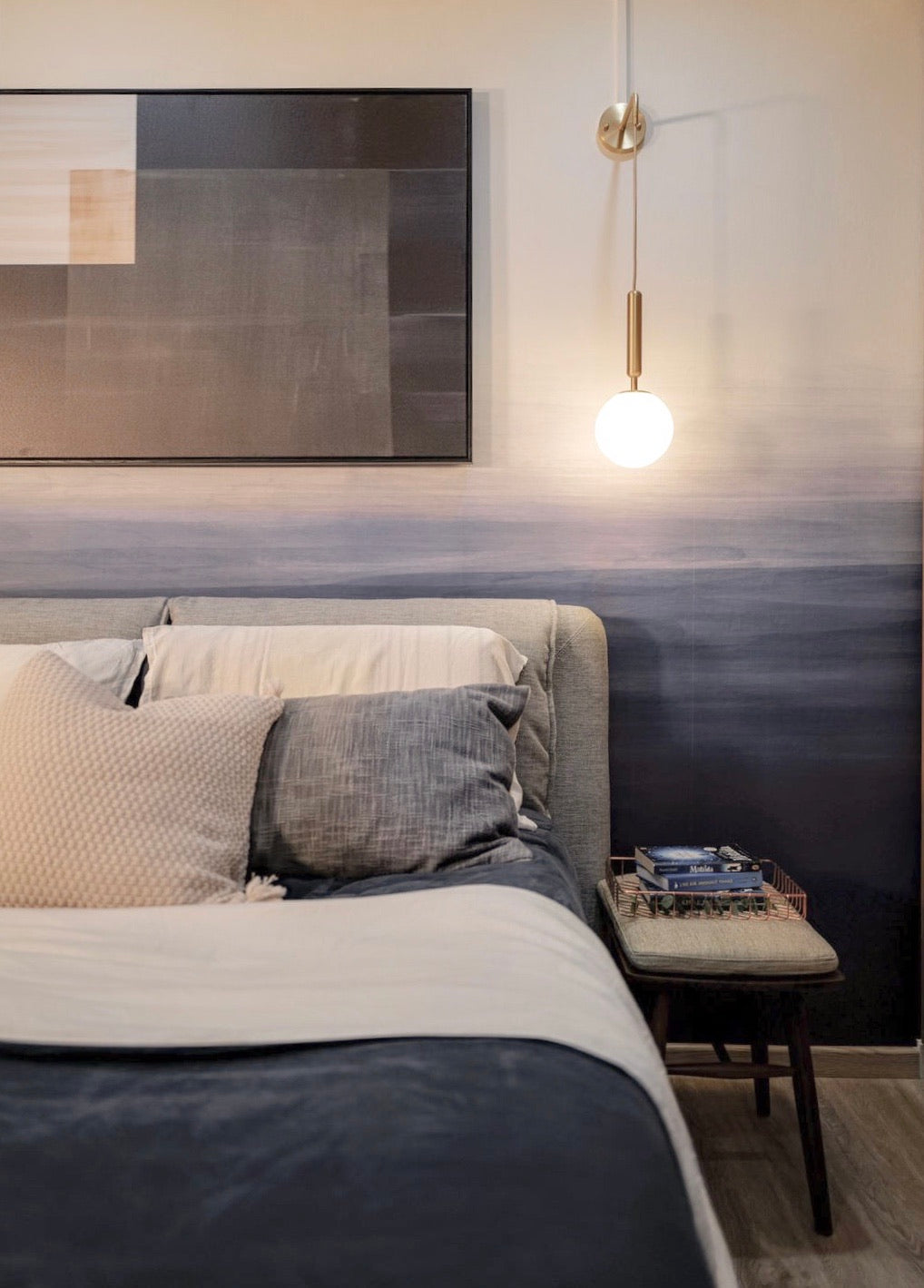 blue gradient ombre wallpaper in bedroom