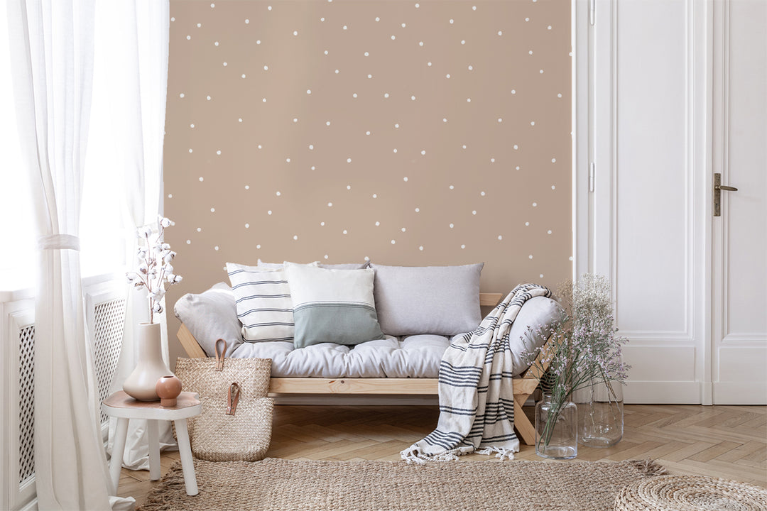 polka dot wallpaper in living room