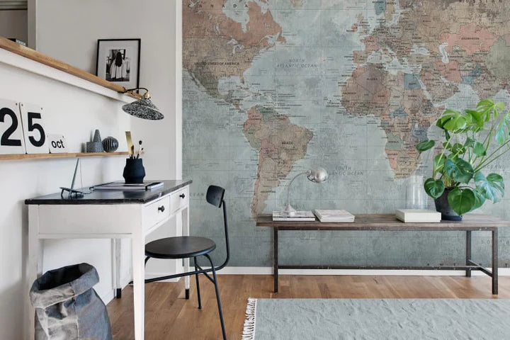 Globetrotters World Map Wallpaper in study room